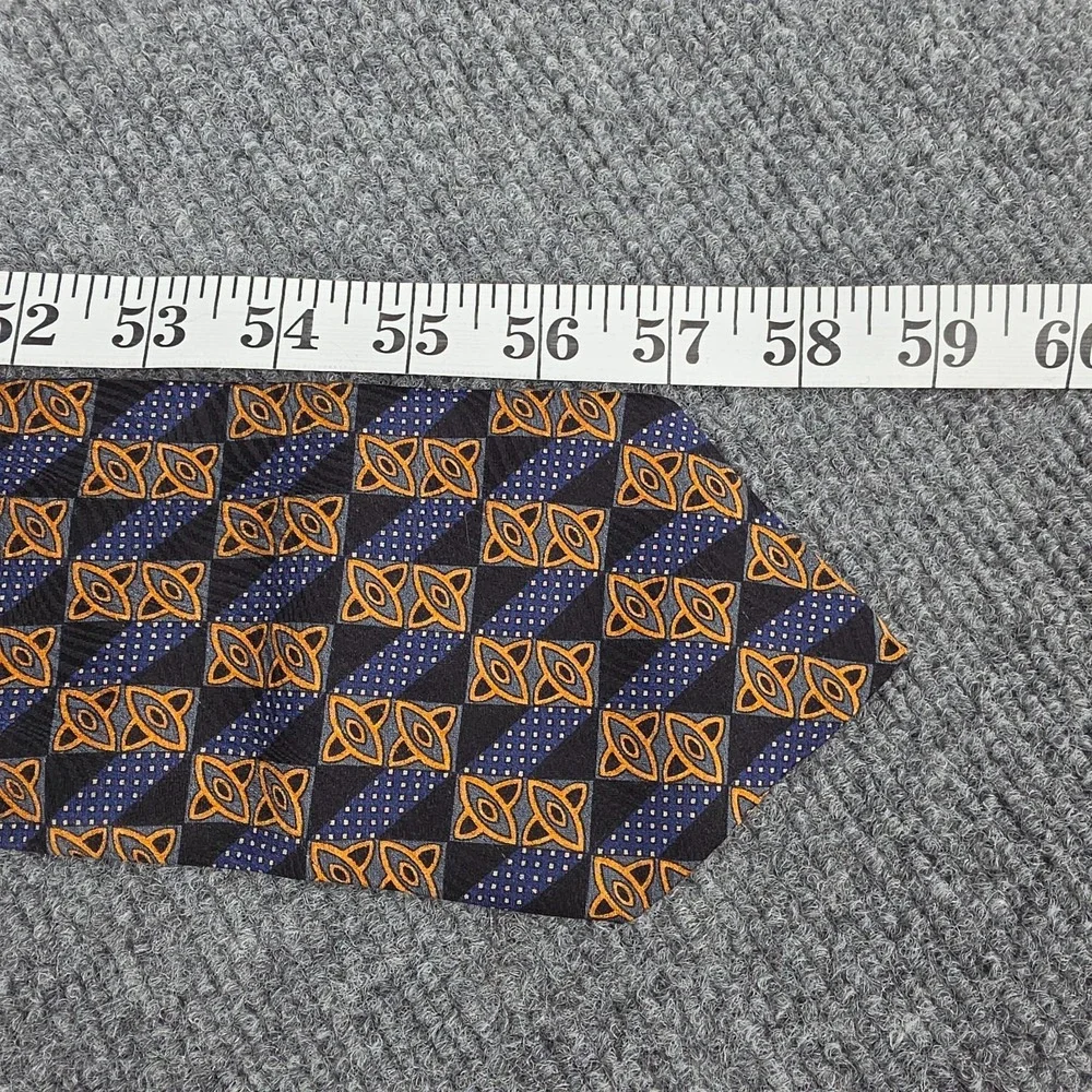VINTAGE Ermenegildo Zegna Tie Blue Printed Silk Geometric‎ Designer Necktie